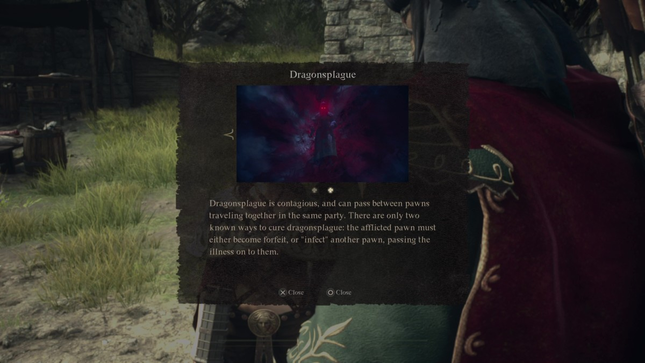 Ein Dialogfeld warnt Spieler vor der Drachenpest in Dragon's Dogma 2